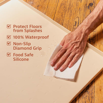 Raised-Edge Silicone Dog Food Mat - Waterproof and Non-Slip Pet Placemat for Food and Water Bowls - Dishwasher-Safe Tray - 25 x 17 inches, Gray
