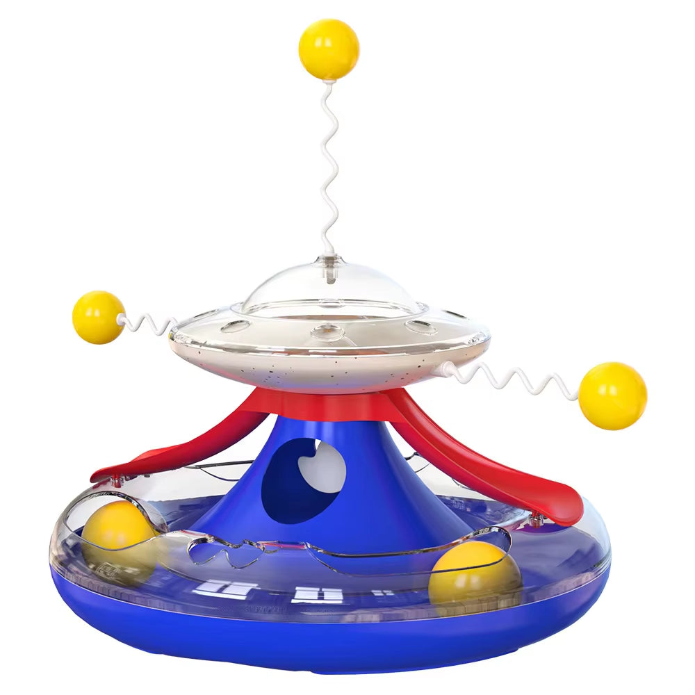 Cat Puzzle Toys Indoor for Kitten Interactive Games Spinning Track Balls & Feather Teaser Toy Stimulation Brain Treasure Chest
