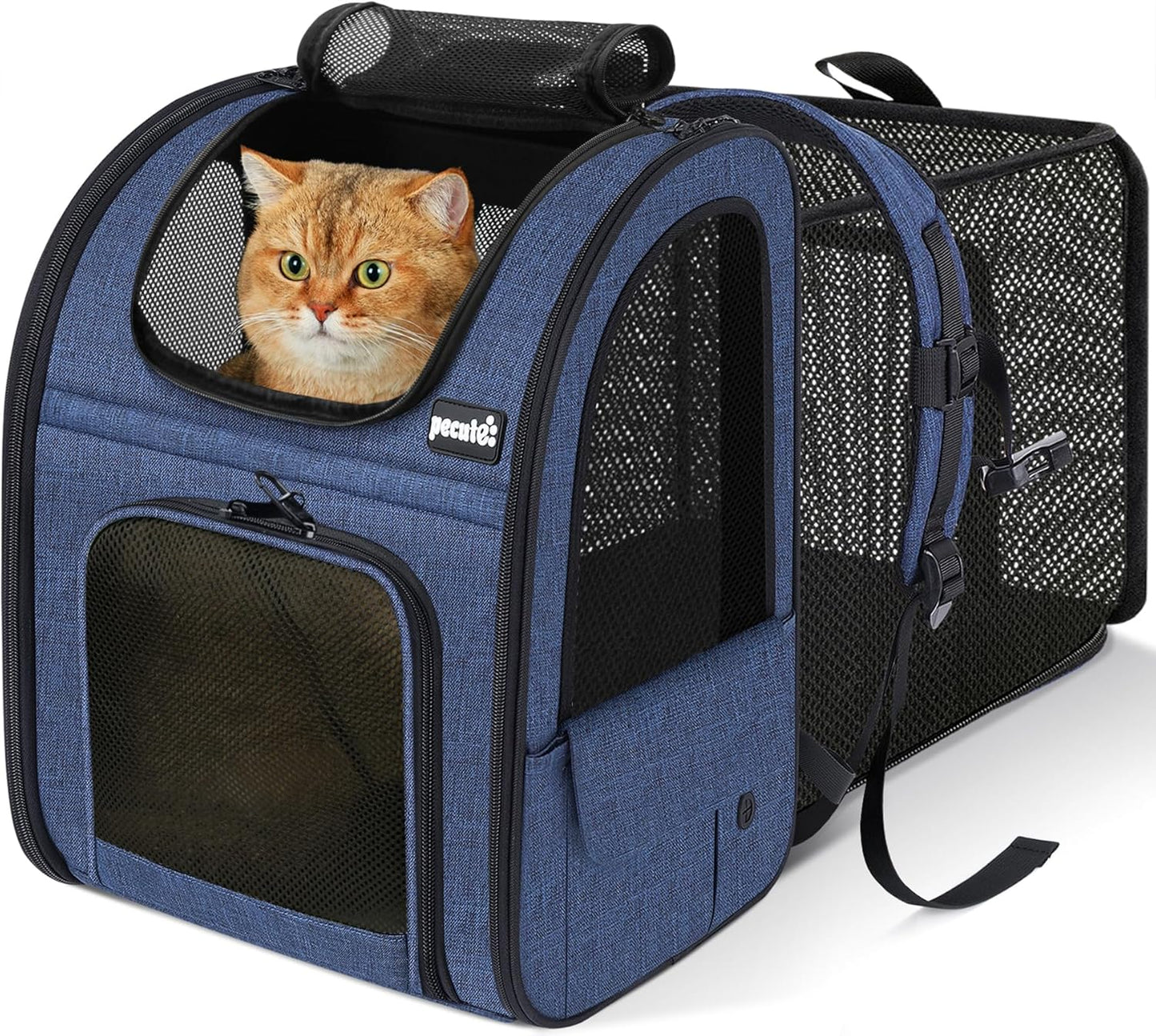 Expandable Cat Carrier Backpack with Breathable Window - Durable Oxford Cloth, Lockable Zipper, Ideal for Pets Under 11 lbs for Travel