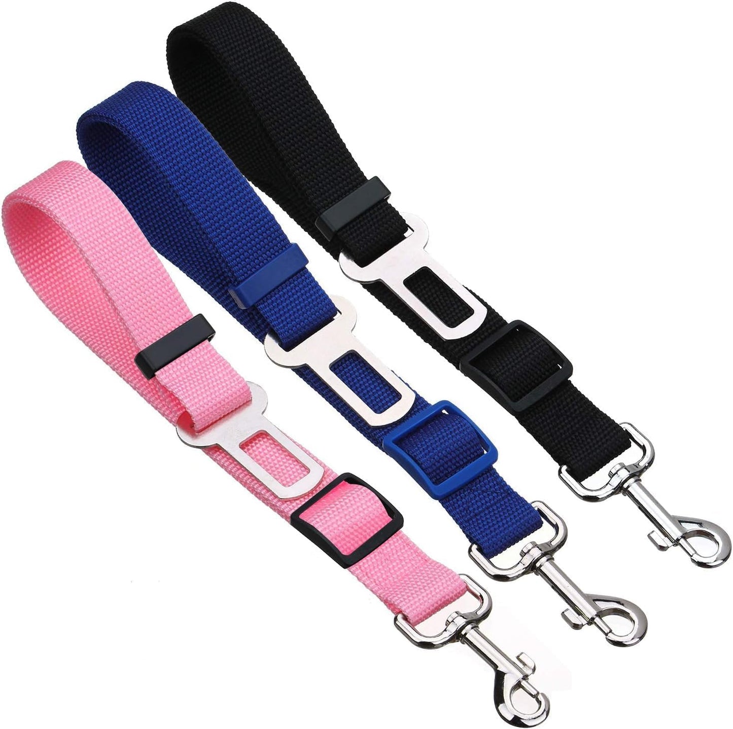 Adjustable Length Pet Car Seat Belt for Dogs and Cats - 2 Pack (Black and Pink)
