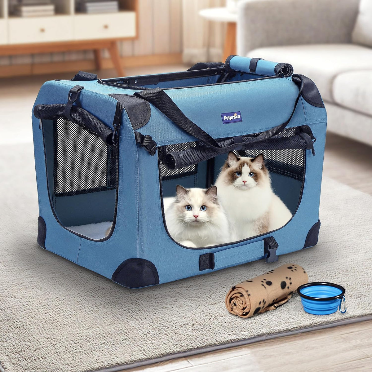 Portable Collapsible Dog Crate, 24" Soft Dog Crate for Car Travel | Small Dog Crate Kennel 24”*17”*17” with Soft Blanket and Foldable Bowl for Large Cats & Small Dogs Indoor and Outdoor Use