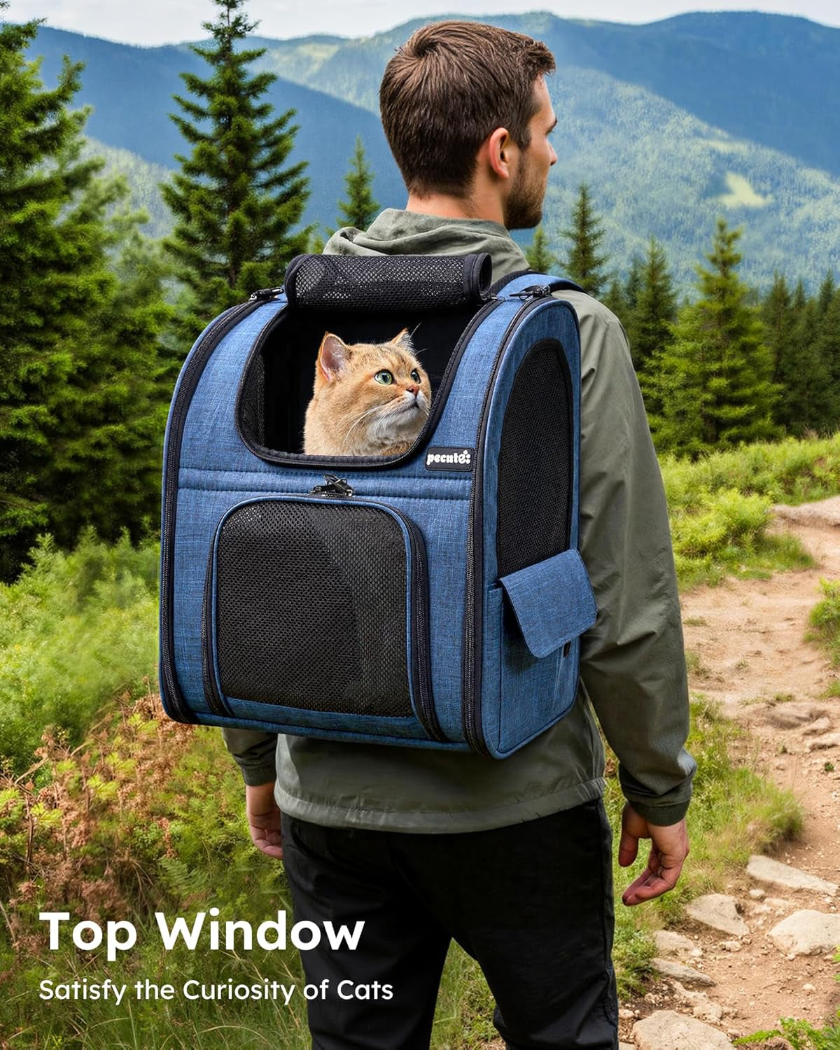 Expandable Cat Carrier Backpack with Breathable Window - Durable Oxford Cloth, Lockable Zipper, Ideal for Pets Under 11 lbs for Travel