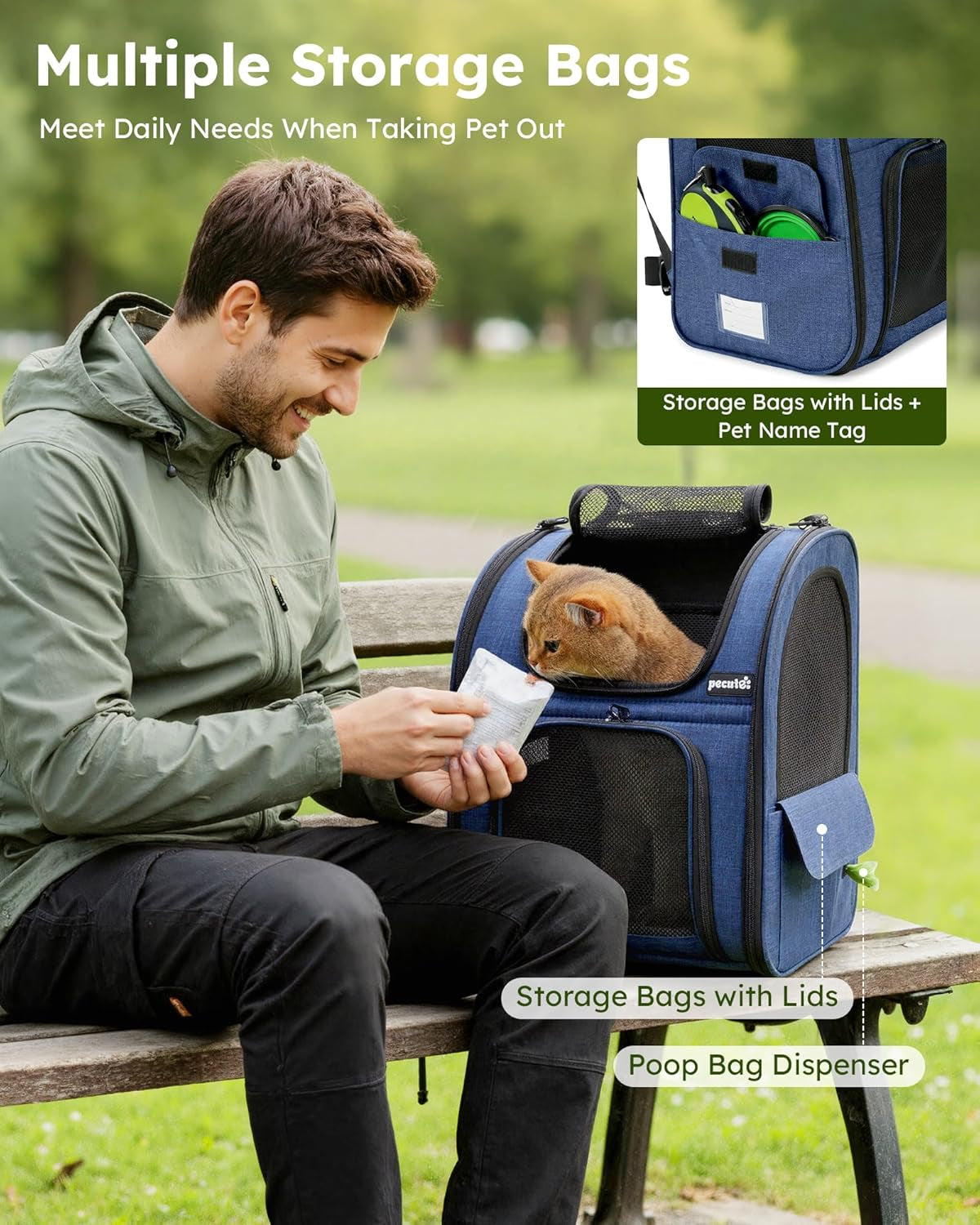 Expandable Cat Carrier Backpack with Breathable Window - Durable Oxford Cloth, Lockable Zipper, Ideal for Pets Under 11 lbs for Travel