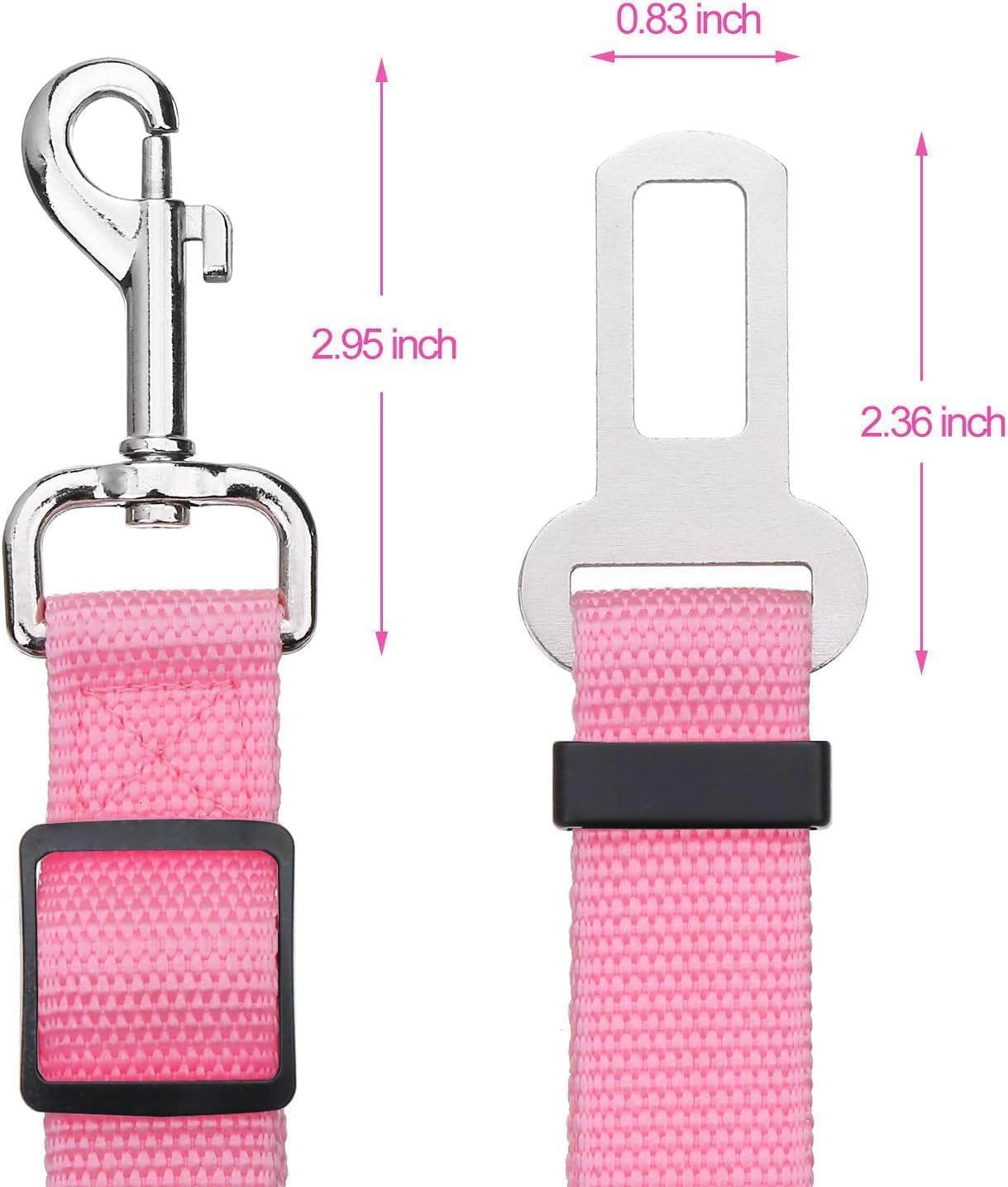 Adjustable Length Pet Car Seat Belt for Dogs and Cats - 2 Pack (Black and Pink)