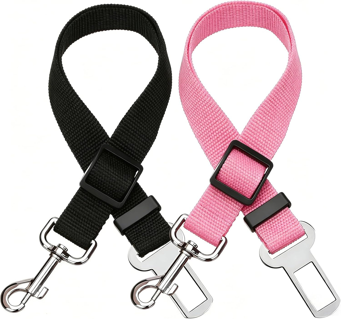 Adjustable Length Pet Car Seat Belt for Dogs and Cats - 2 Pack (Black and Pink)