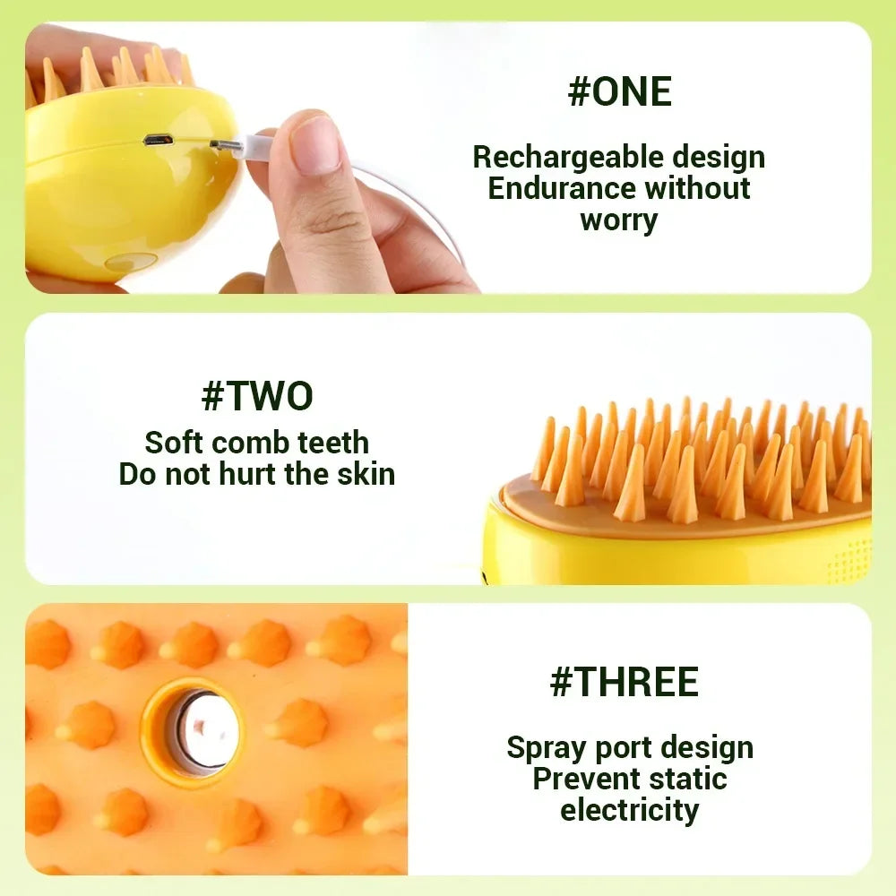 3-in-1 Electric Steam Brush and Sprayer for Pet Grooming and Shedding Massage Tool