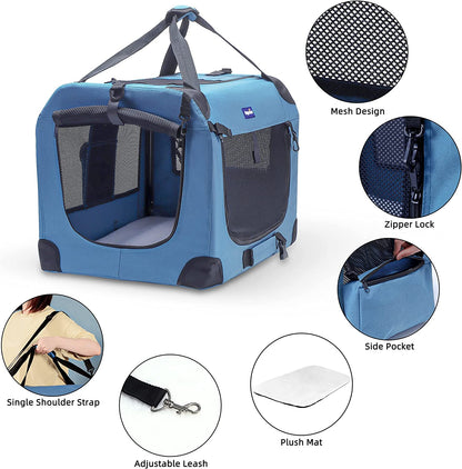 Portable Collapsible Dog Crate, 24" Soft Dog Crate for Car Travel | Small Dog Crate Kennel 24”*17”*17” with Soft Blanket and Foldable Bowl for Large Cats & Small Dogs Indoor and Outdoor Use