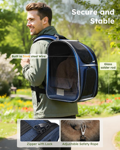 Expandable Cat Carrier Backpack with Breathable Window - Durable Oxford Cloth, Lockable Zipper, Ideal for Pets Under 11 lbs for Travel