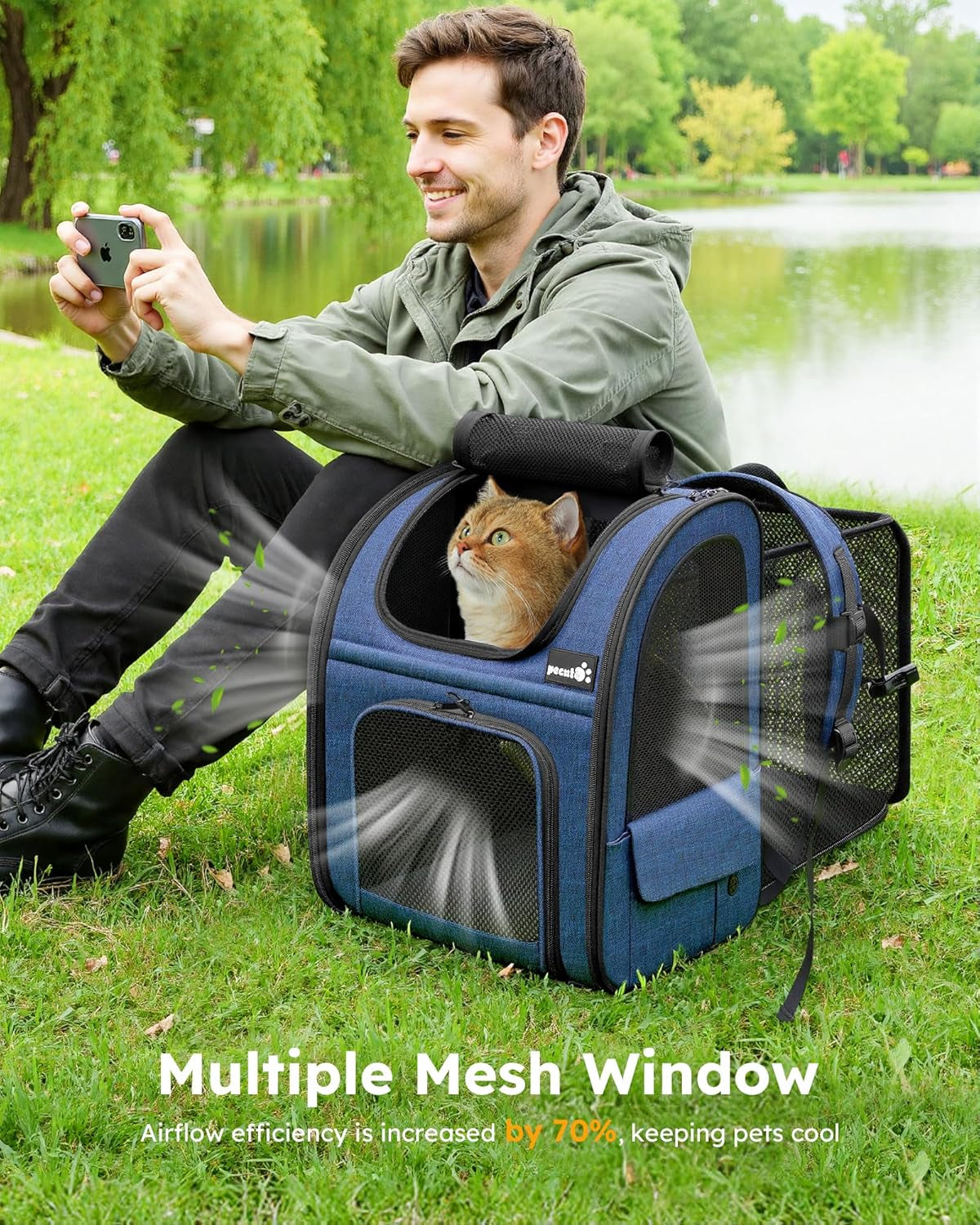 Expandable Cat Carrier Backpack with Breathable Window - Durable Oxford Cloth, Lockable Zipper, Ideal for Pets Under 11 lbs for Travel