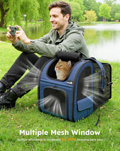 Expandable Cat Carrier Backpack with Breathable Window - Durable Oxford Cloth, Lockable Zipper, Ideal for Pets Under 11 lbs for Travel
