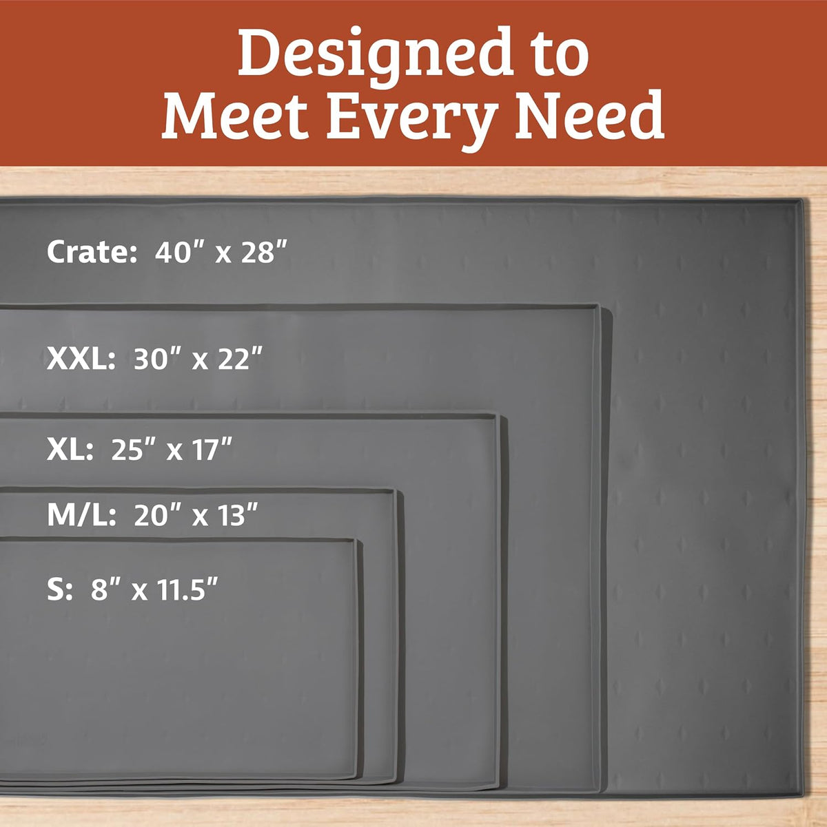 Raised-Edge Silicone Dog Food Mat - Waterproof and Non-Slip Pet Placemat for Food and Water Bowls - Dishwasher-Safe Tray - 25 x 17 inches, Gray