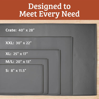 Raised-Edge Silicone Dog Food Mat - Waterproof and Non-Slip Pet Placemat for Food and Water Bowls - Dishwasher-Safe Tray - 25 x 17 inches, Gray